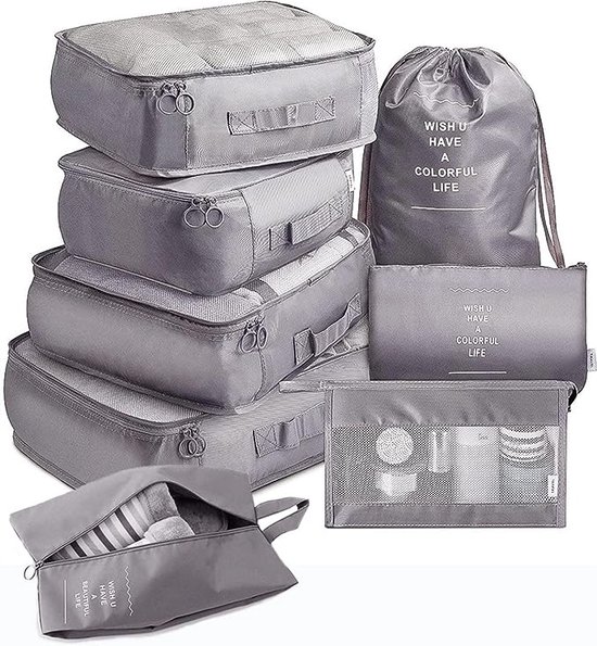 Pathsail® Packing Cubes Set 9-Delig - Bagage Organizers - Koffer organizer set - Grijs
