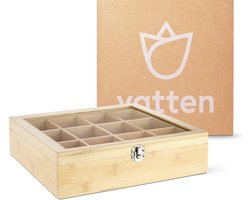 Vatten® Luxe Theedoos - 12-Vaks - Met Venster - Bamboehout Naturel