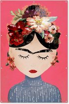 Muurdecoratie Frida Kahlo - Vrouw - Vintage - Bloemen - Kunst - 120x180 cm - Tuinposter - Tuindoek - Buitenposter