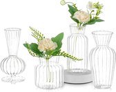 Glazen vaas voor bloemen, set van 4 smalle hals, knopen, vaas, moderne zoete PEA vaas voor tafeldecoratie, interieurdecoratie, bruiloft