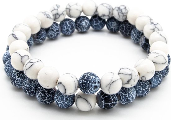 Foto: Sorprese armband exclusive armband heren wit en blauw marmer 20 cm cadeau model q