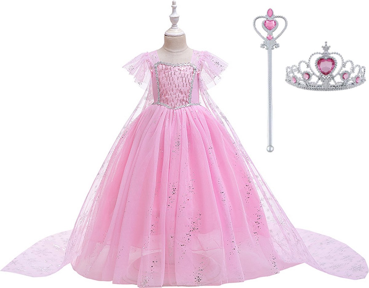 Joya Kids® Roze Prinses Jurk | Luxe Verkleedjurk | Prinsessenjurk Meisje | Verkleedkleren Meisje | Prinsessen Verkleedkleding | Carnavalskleding Kinderen | Roze | Maat 140 | Cadeau Meisje Sinterklaas — afbeelding 7