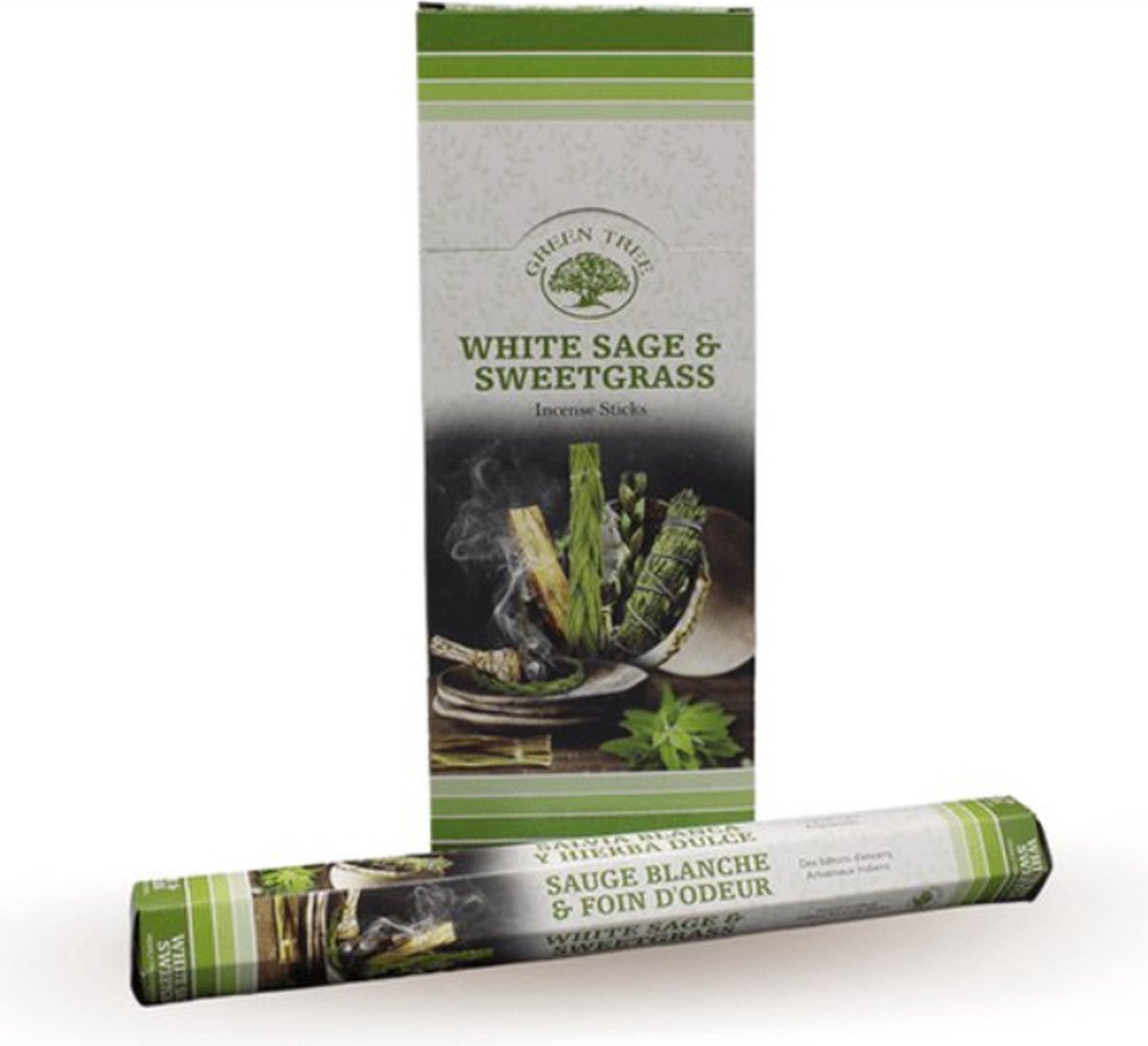 Green Tree witte salie sweet grass wierook - hexa - doos 6 stuks White Sage Sweetgrass