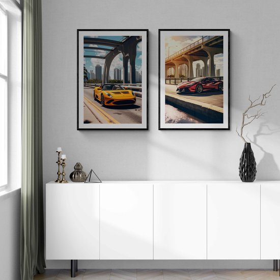 Affiche de voiture | Affiche Voiture de sport | Affiche Voiture Jaune | Décoration d'intérieur | 61x91cm | Convient pour Cadres