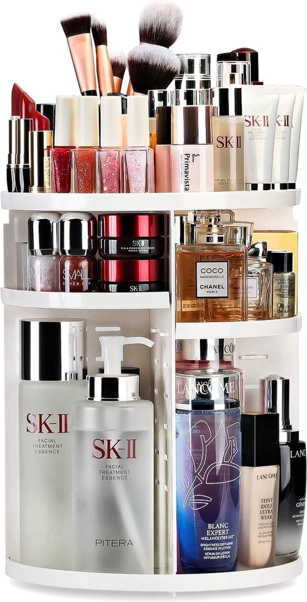 make-up organizer, 360 graden draaibaar, opbergen, cosmeticabox voor dresser badkamer en slaapkamer, wit