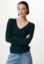 V-neck Rib Knit Trui Dames - Donker Groen - Maat S