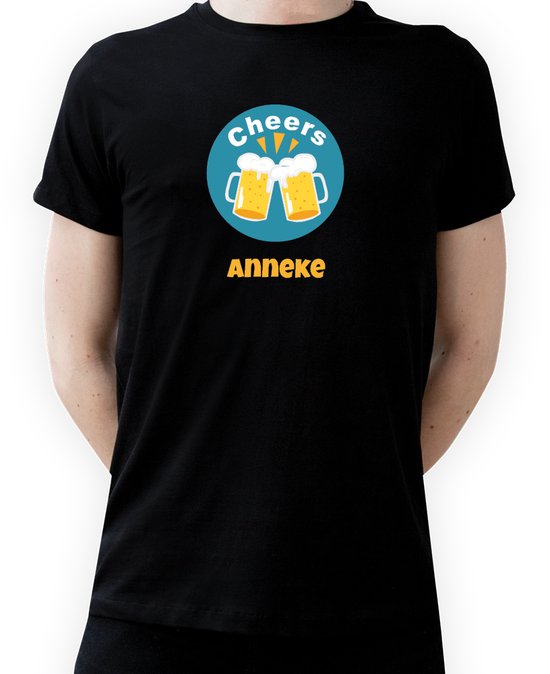 T-shirt avec naam Anneke|Fotofabriek T-shirt Cheers |T-shirt Zwart taille S| T-shirt avec imprimé (S) (Unisexe)