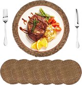 6 stuks 30 cm placemats van rotan gevlochten placemats voor keuken eettafel tafeldecoratie afwasbaar waterdicht handgemaakte placemats (rond bruin)