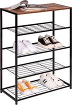 Happyment Schoenenrek Noda - 8 tot 12 paar - Schoenenbank vintage - Zwart - Voor slaapkamer of hal