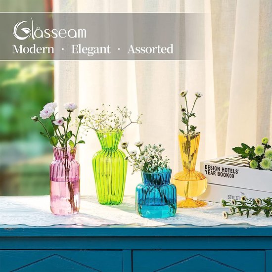 Kleine vazen bruiloft tafeldecoratie vintage, 8-delige gekleurde mini-vaas  glas... | bol