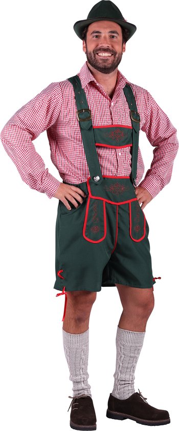 Oktoberfest Klaus lederhosen vert et chemise rouge-blanc - Taille M