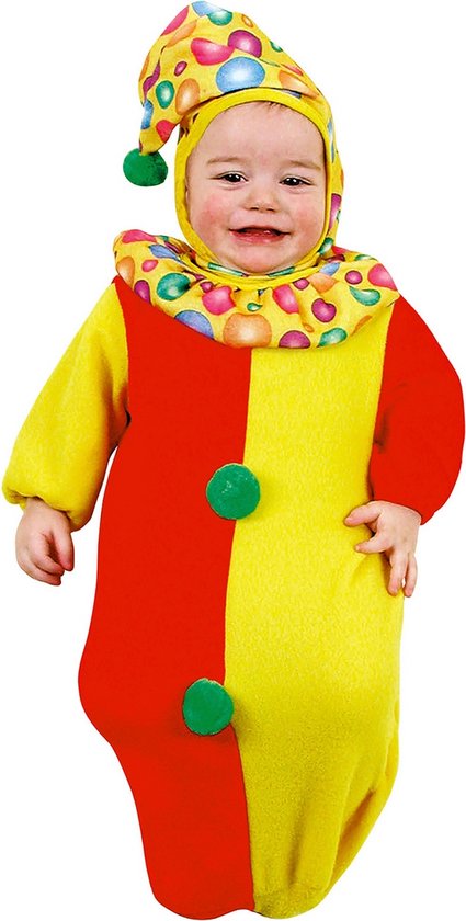 Widmann - Clown & Nar Kostuum - Aandoenlijke Clown, Baby Kostuum Kind - Rood, Geel - Maat 90 - Carnavalskleding - Verkleedkleding