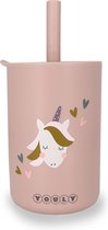 Youly® Gobelet Unicorn - Rose Poudré - Sans BPA - Gobelet en paille - Gobelet à cultiver - Durable - Service bébé - A partir de 10 mois - Siliconen