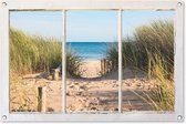 Tuinposter Doorkijk - Strand - Zee - 90x60 cm - Tuindoek - Buitenposter