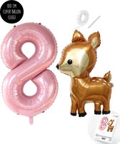 Snoes - Bambi Basis ballon set XXL Cijferballon Baby Pink 8 - Lief Hert + Cijfer Ballon 8 Jaar - Helium Geschikt