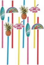 Santex tropical thema feest rietjes - 16x stuks - 19 cm - papier - Hawaii themafeest
