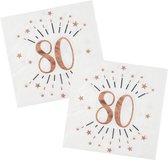 Verjaardag feest servetten leeftijd - 20x7 - 80 jaar - rose goud - 33 x 33 cm
