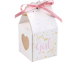 Santex cadeaudoosjes baby girl - Babyshower bedankje - 6x stuks - wit/roze - 4 cm - dochter