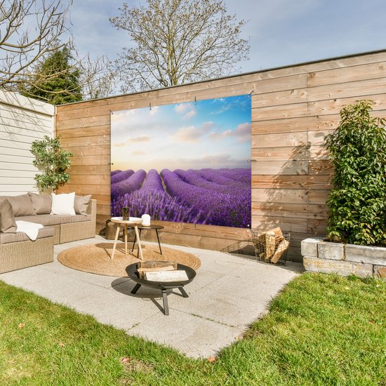 Tableau jardin - Jardin - Lavande - Ciel - Nuages - 160x120 cm - Tableau jardin - Toile jardin - Affiche extérieure