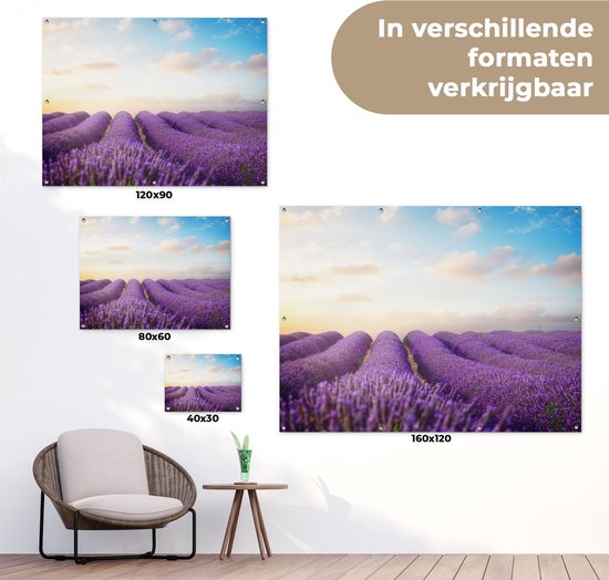 Tableau jardin - Jardin - Lavande - Ciel - Nuages - 160x120 cm - Tableau jardin - Toile jardin - Affiche extérieure