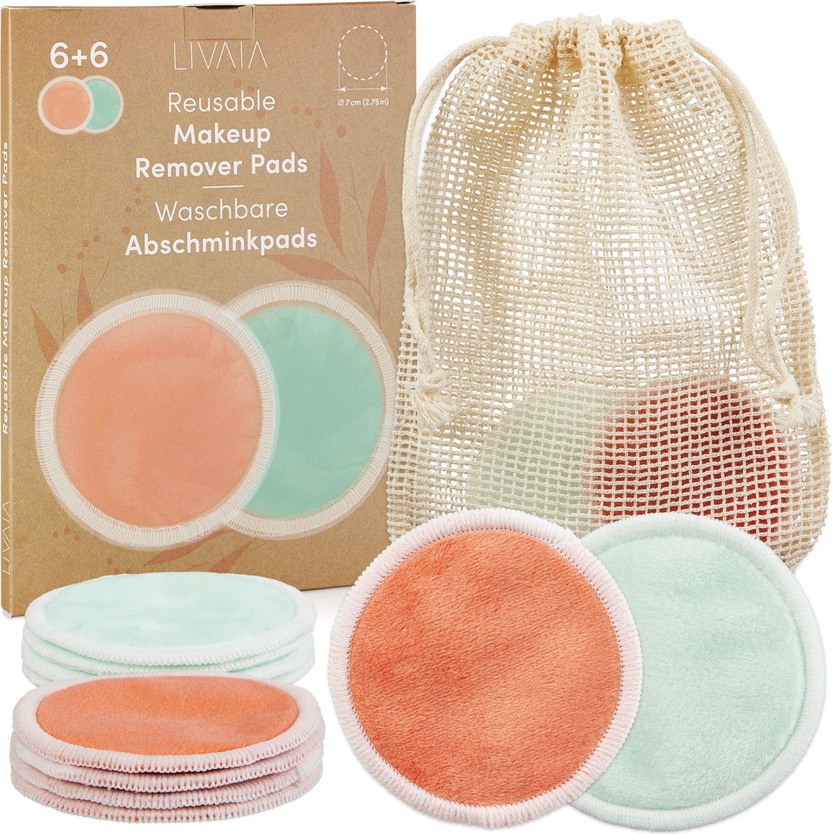 Livaia© Wasbare Make-up Remover Pads : 12 wasbare Make-up Remover Pads met Waszakje - Wasbare Katoenen Pads Herbruikbaar - Herbruikbare Katoenen Pads - 12x Wasbare Make-up Remover Pads