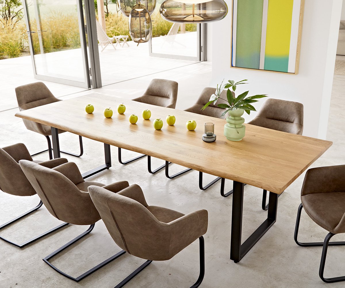 Eetkamertafel Edge eiken natuur 260x100x2,5-3 skid zwart Live-Edge