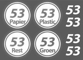 4 ronde Kliko stickers samen met een set van 4 huisnummers