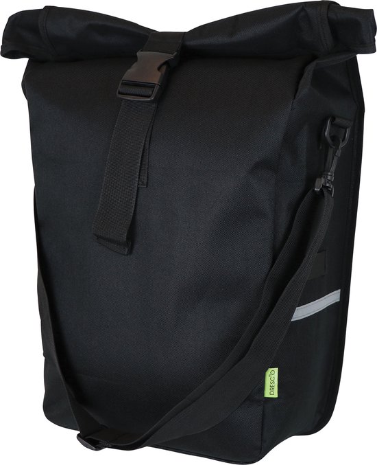 Dresco Enkele Fietstas Leisure – Inhoud 18 Liter - Waterafstotend nylon – Twee bevestigingshaken – Afsluitbare rolsluiting - Verstelbare schouderriem – Bevestigingsmogelijkheid draagbare lampjes - Reflecterende accenten - Afmeting 48x30x15cm