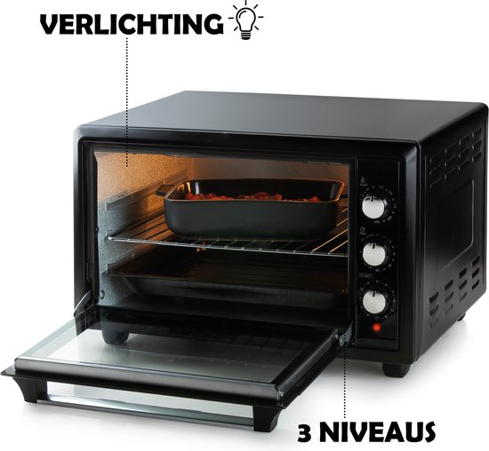 PRIMO PR250OV Vrijstaande Oven - Heteluchtoven met Grillfunctie - 34L - 1300W - Zwart