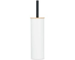 Berilo Alicante Toiletborstel in houder / wc-borstel - rvs metaal met bamboe - wit - 38 cm