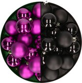 Decoris - kerstballen 32x st - mix zwart/paars - 4 cm - kunststof - kerstversiering