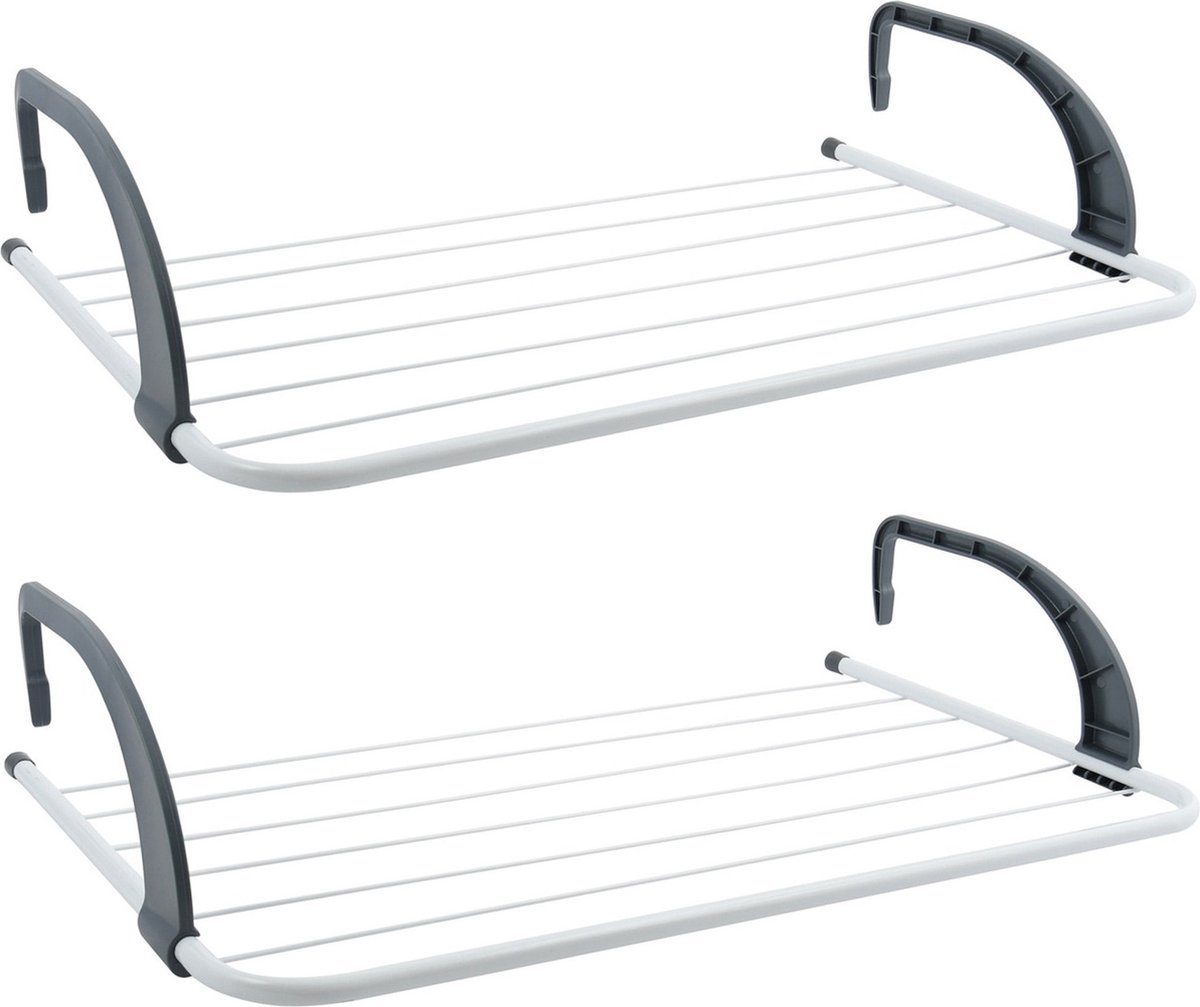 MSV Inklapbaar klein wasgoedrekje/droogrek - 2x - 5 meter waslijn - Ophangbaar - 36 x 60 cm