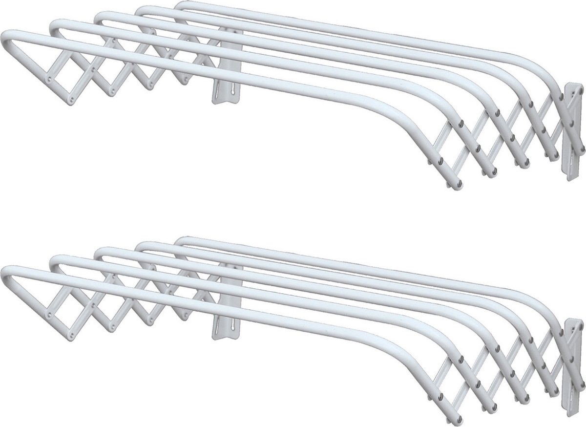 MSV Uitschuifbaar wasgoedrekje/droogrek - 2x - 3m waslijn - wit - 60 cm - metaal
