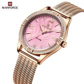 NAVIFORCE horloge met roze gouden stalen polsband, roze wijzerplaat en roze gouden horlogekast voor dames met stijl ( model 5028 RGR )