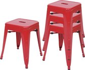 Set van 4 krukken MCW-A73, metalen kruk zitkruk, metalen industrieel ontwerp stapelbaar ~ rood