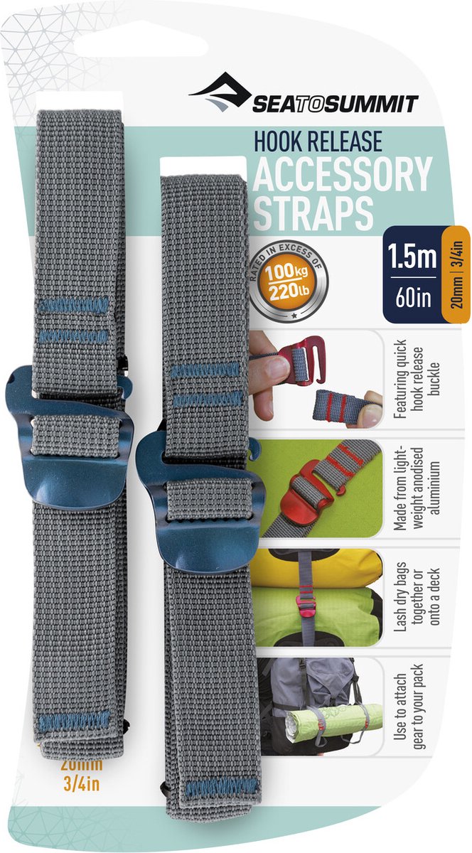 Sea to Summit Hook Release Accessory Straps 20mm/1,5m, grijs van Sea to Summit — afbeelding 2