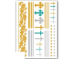 Tijdelijke Tattoo Goud Ibiza Style (A5 Formaat) (Gold Temporary Fake Tattoos - Hawaii Henna Mandala - Nep tatoeage - Kinderen Volwassenen Vrouwen/Dames)