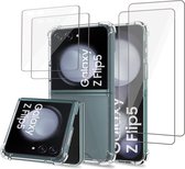 2x Screenprotector + Hoesje geschikt voor Samsung Galaxy Z Flip 5 – Folie Screen Protector - Extreme Shock Cover Transparant