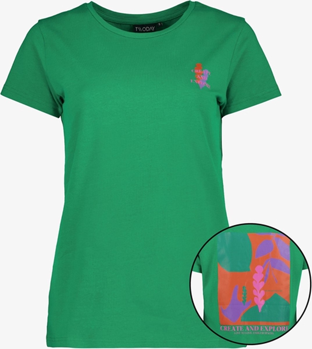 TwoDay dames T-shirt groene met backprint - Maat S | bol.com