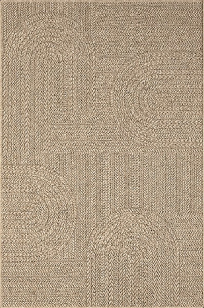 Buitentapijt moderne organische look – Bruin – half-cirkelvormige patronen – Weerbestendig & Stijlvol-140 x 200 cm