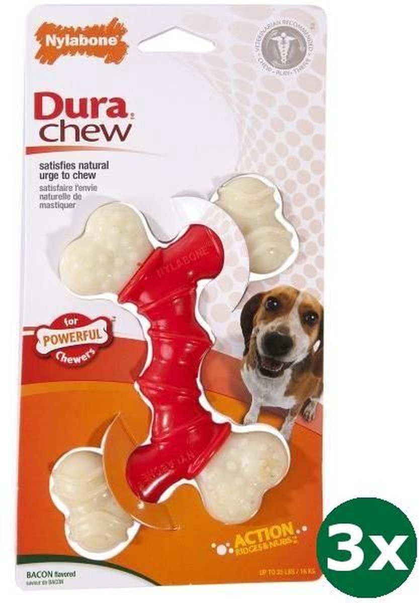 Bol.com Nylabone extreme chew voor harde bijters baconsmaak 3x Tot 16 kg 14x9,5x2 cm aanbieding