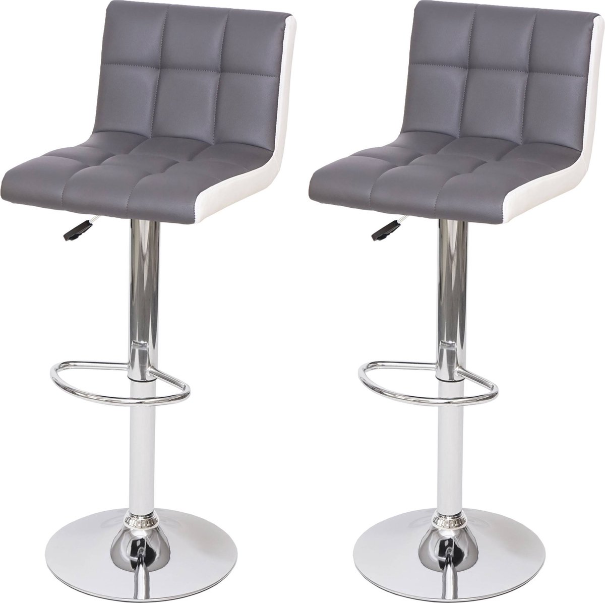 MCW Set van 2 barkrukken MCW-G87, barkruk barstoel, in hoogte verstelbaar ~ kunstleer grijs-wit, voet chroom