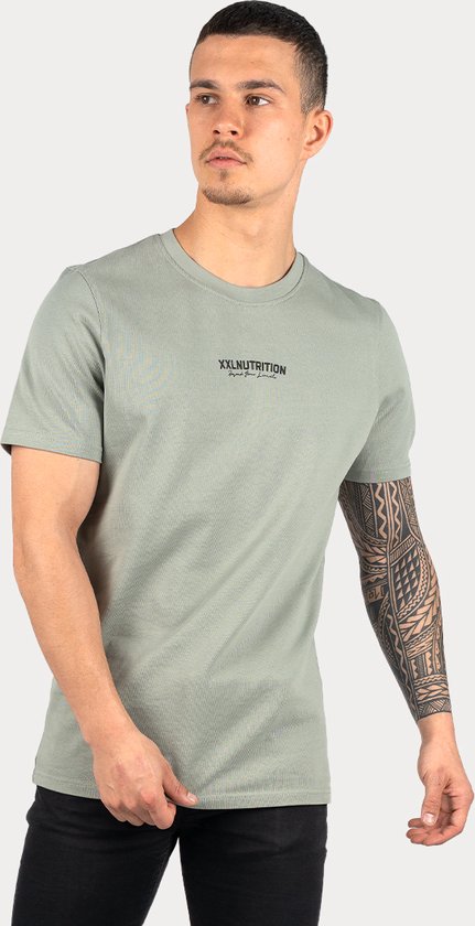 XXL Nutrition - Premium Tee - T-shirt, Sportshirt Heren, Shirt Fitness - Olive - Katoen - Regular Fit - Maat L