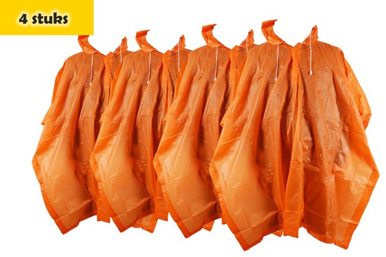 Poncho de pluie unisexe een maat 4 pièces dans l'emballage orange - Poncho de pluie dames - poncho de pluie hommes Adultes