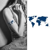 Temporary Tattoo Wereldkaart Landen (6x6 cm) [Semi-Permanente Neptattoo - Tijdelijke tatoeage - Nep Fake Tattoos - Water overdraagbare festival sticker henna outfit tattoo - Glitter tattoo - Volwassenen Kinderen Jongen Meisje]