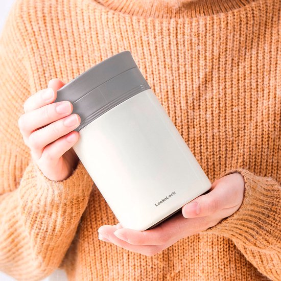 Lock&Lock Lunch box Isotherme - Mug Isotherme - Gourde Isotherme - Boîte à lunch - Inoxydable - Thermos - Avec Cuillère - Hermétique - Étanche - Maintient au Chaud 6h - 500ml - Blanc - LocknLock