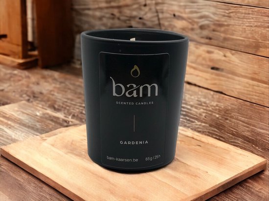BAM kaarsen - geurkaars in zwart potje - gardenia - 25 branduren per kaars - op basis van zonnebloemwas - cadeau - vegan