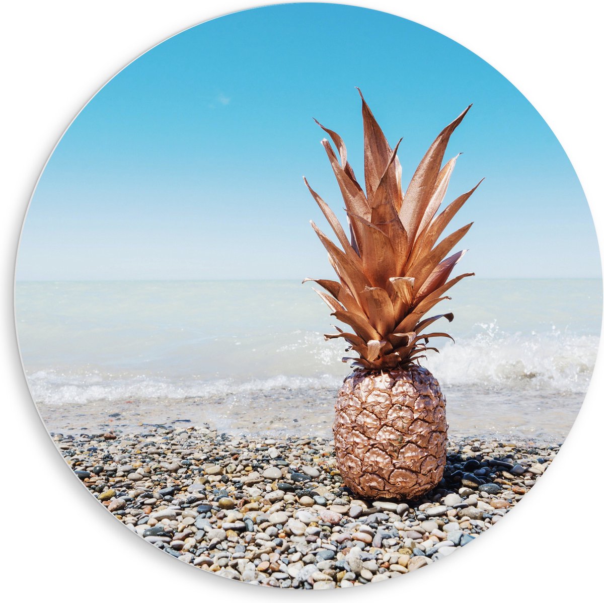 PVC Schuimplaat Muurcirkel - Zee - Eten - Annanas - Stenen - Water - 80x80 cm Foto op Muurcirkel (met ophangsysteem)