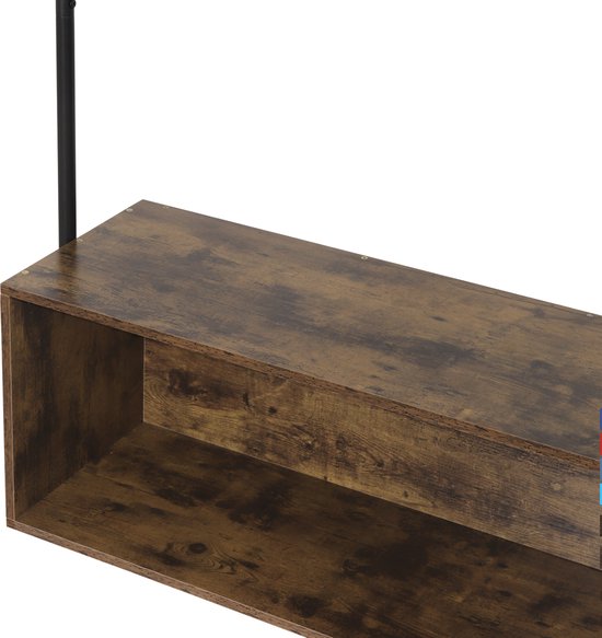 Happyment Kledingrek Kola - Met opbergruimte - Vintage 2 in 1 - Garderobekast organizer schoenenrek - Garderoberek - Opbergruimte - Kledingkast hout - Bruin