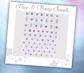 Face & Body Jewels (68 Diamantjes Sterren/Cirkels) [Dots Strass Steentjes met Zelfklevend Plaklaag - Sticker Diamantjes voor Lichaam en Gezicht - Festival Tattoo Set Outfit Glitter - Juwelen Rhinestones Rhine stones - Plak Diamantjes]